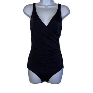 Lands End Womens One Piece Swimsuit 8 Swimwear Black Wire Free Bra Padding Beach